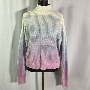 LC Lauren Conrad Purple Blue & White Ombré Striped  Cotton Mock Neck Sweater